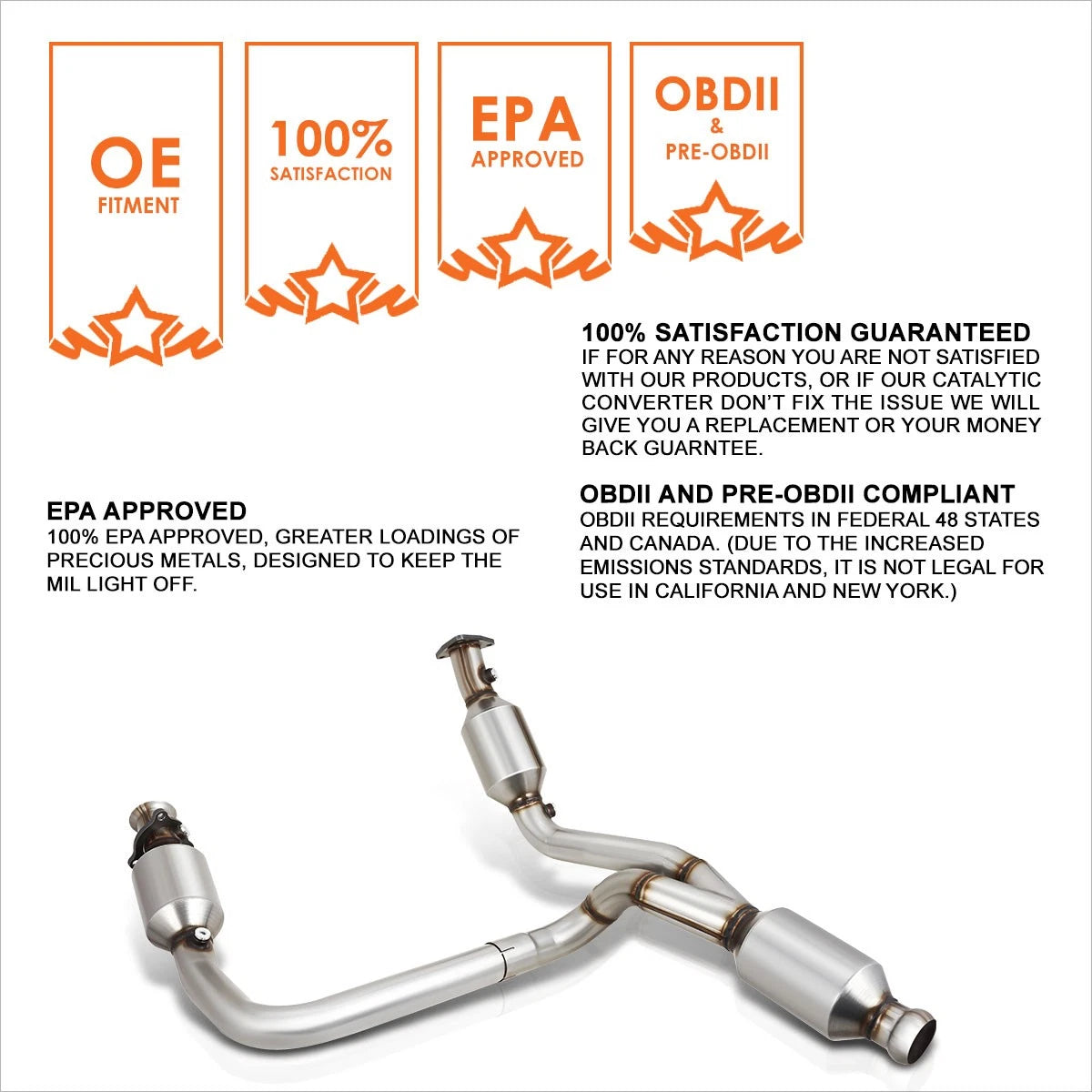 Catalytic Converter Exhaust Manifold Pipe for Silverado/Sierra/Tahoe/Yukon (2014–2019)
