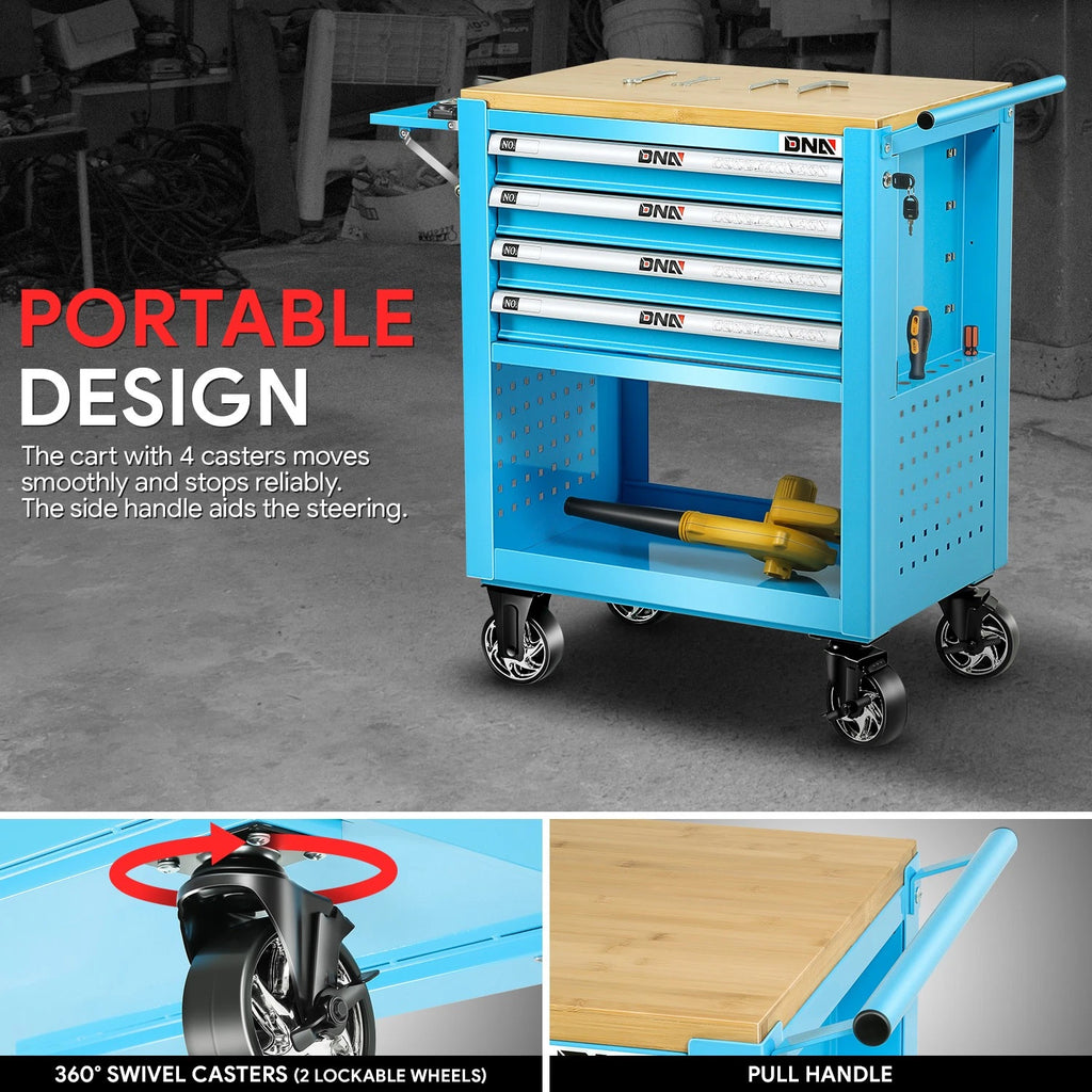 4 Drawer Roller Tool Chest Cabinet for Garage Storage (Blue)