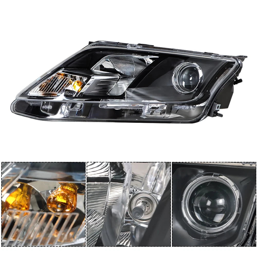 Headlight LH for Ford Fusion (2010â2012) Black Halogen Projector Clear Lens