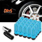 Set of 20 M12X1.25 Sky Blue JDM Cone Seat Wheel Lug Nuts with Cap & Extension