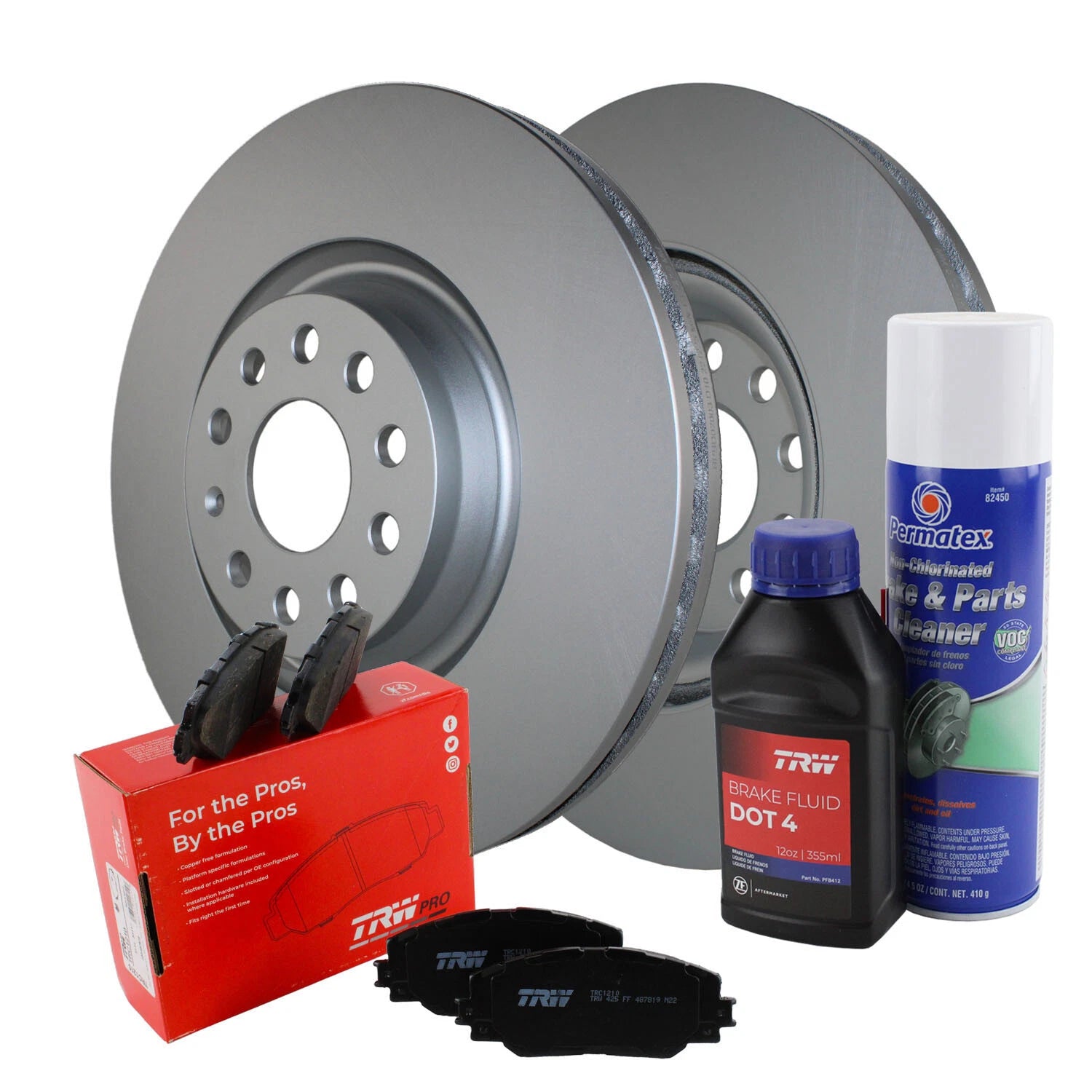 Front Brake Kit 340mm Disc Rotors & TRW Pro Low-Met Pads for VW S3 CC GTI Jetta