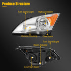 2X Headlight Assembly for Honda CR-V (2007–2011) Chrome Housing