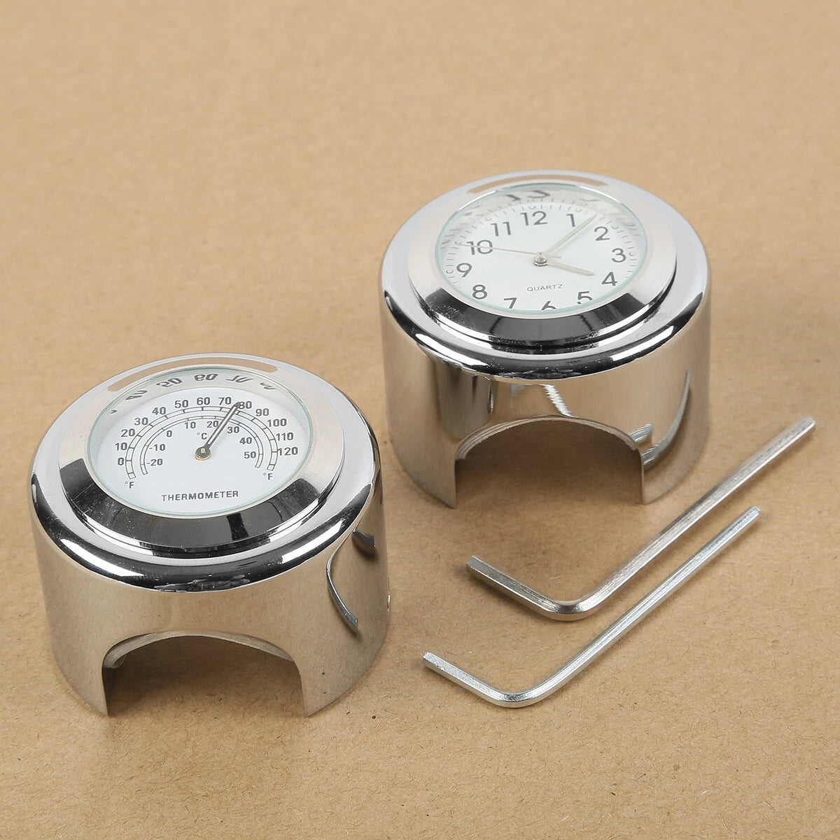Dial Clock Thermometer for Harley Cruiser Chopper (7/8'' 1'' Handlebar)