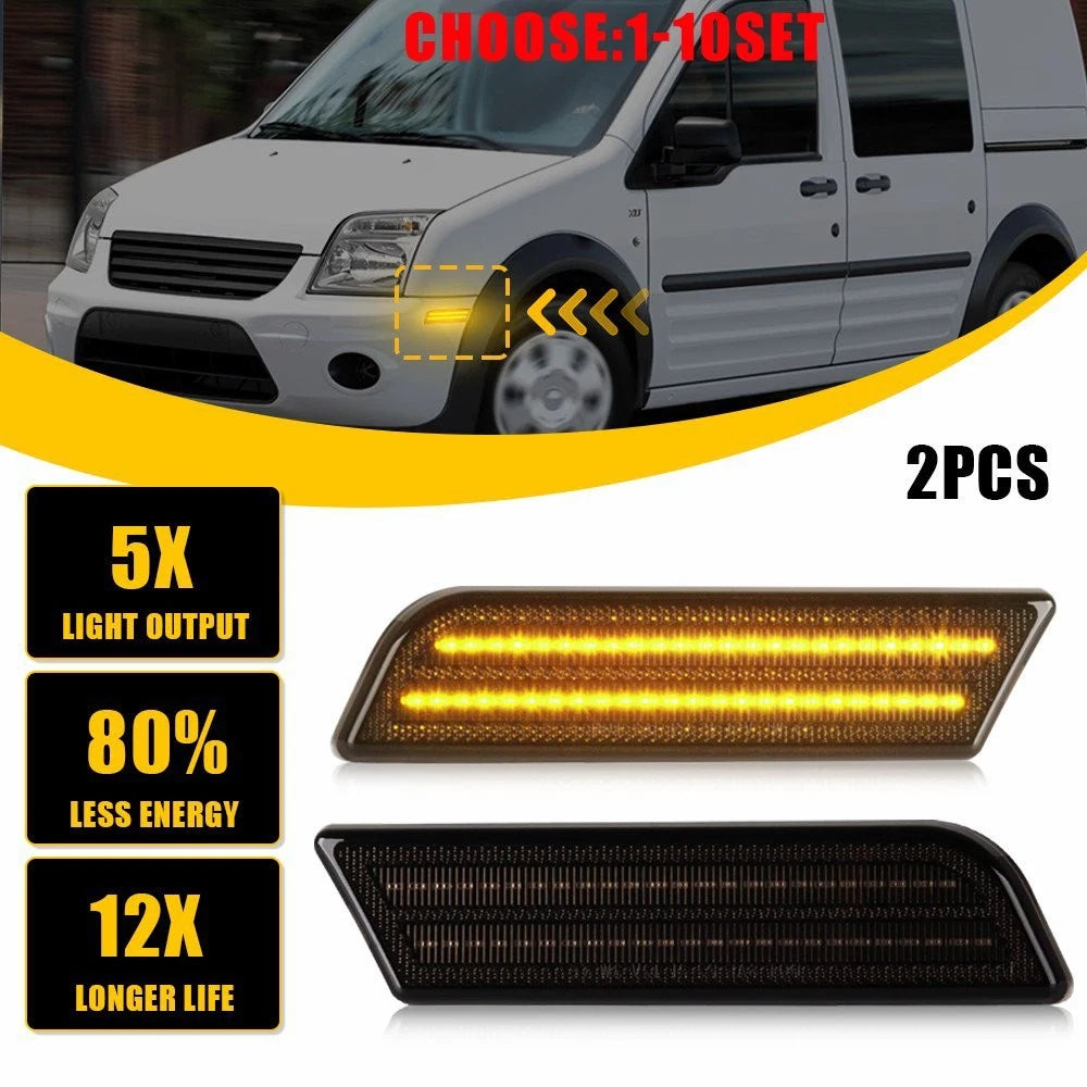 2X Smoked Amber LED Front Side Marker Lights for Ford Transit Connect (2010–2013)
