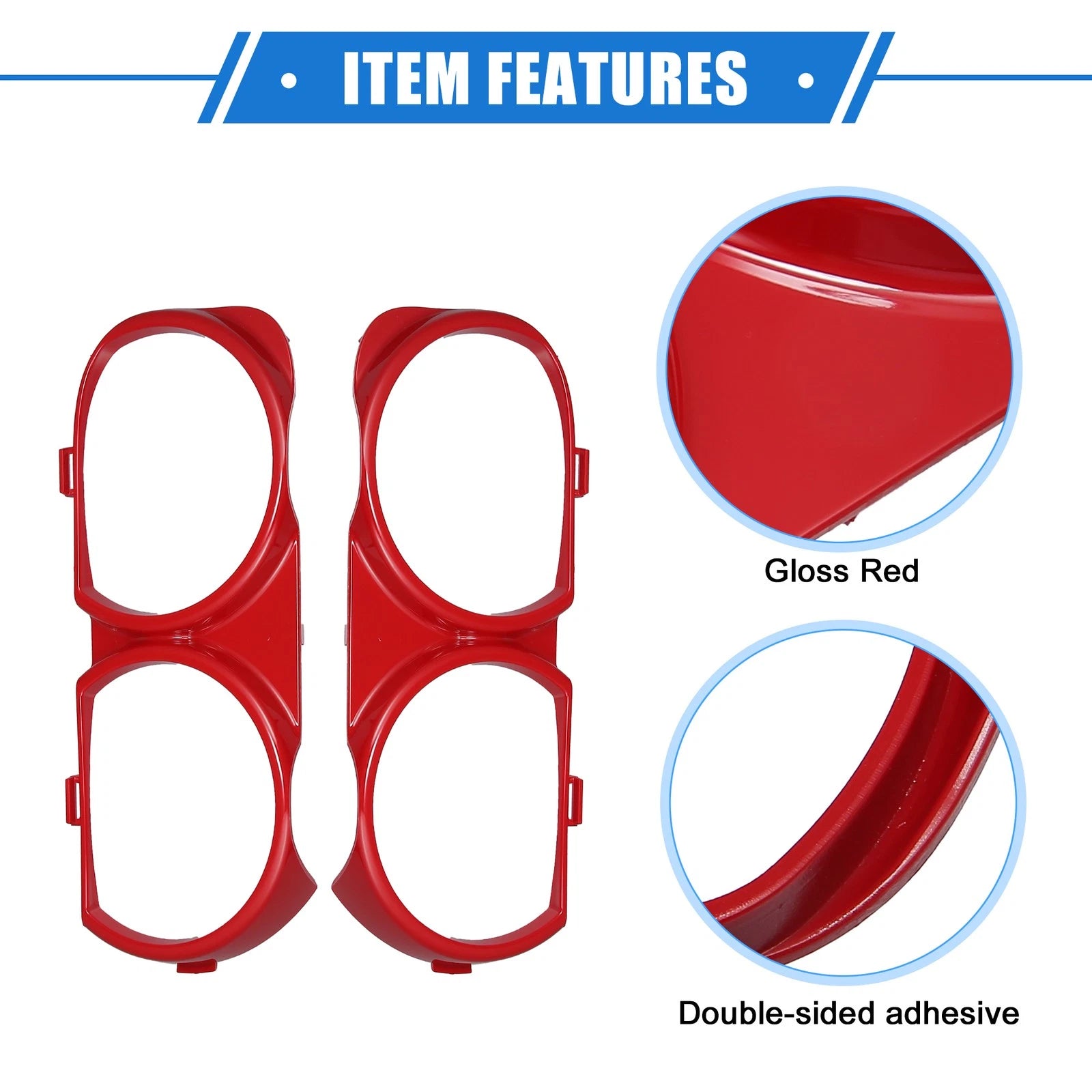 1 Pair Headlight Trim Rings for Dodge Challenger (2015–2023) Red 703820285779