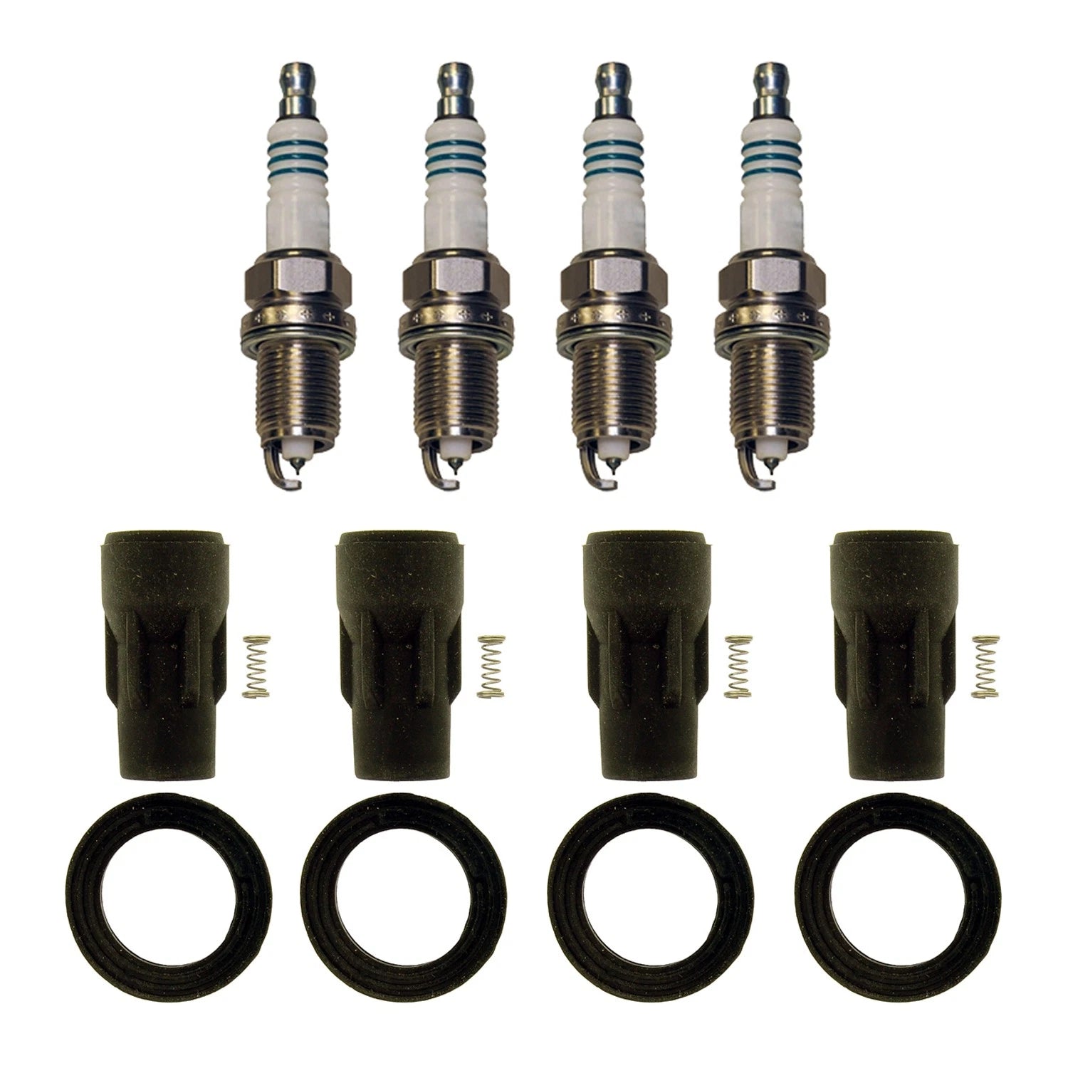 Set of 4 Denso Iridium Spark Plugs & NGK Coil Boots for 2007-2010 Avenger, Caliber, Compass L4