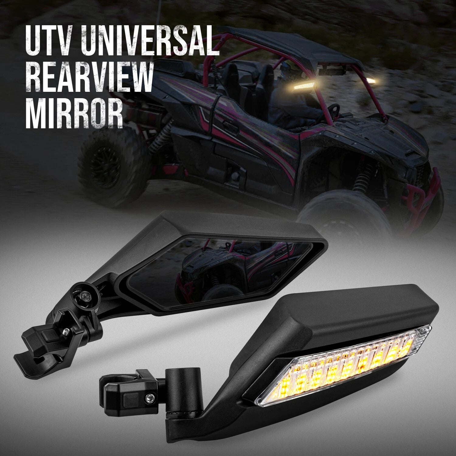 1.5"-2" Rear LED Side Mirrors for Can-Am Polaris RZR PRO XP Yamaha (UTV)