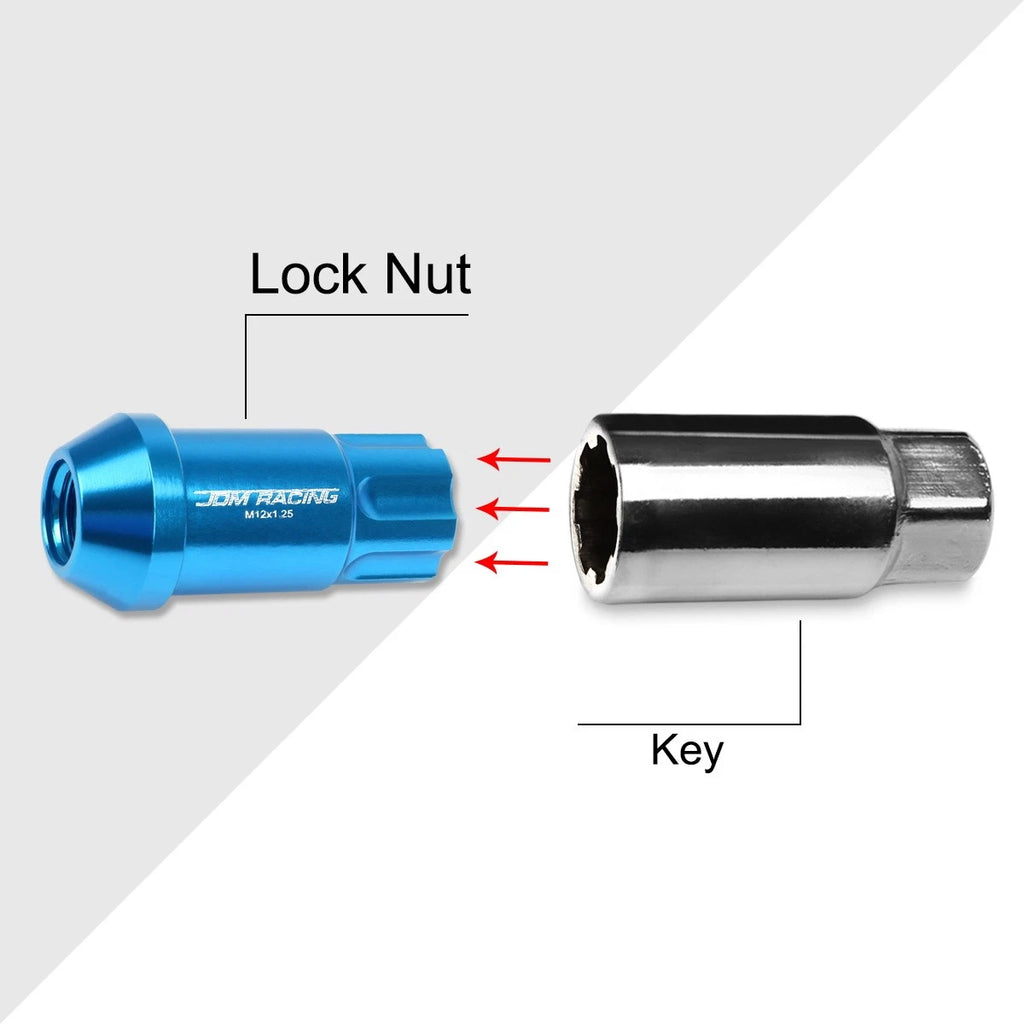 20Pc M12X1.25 Sky Blue JDM Open End Aluminum Spline Wheel Lug Nuts + Key