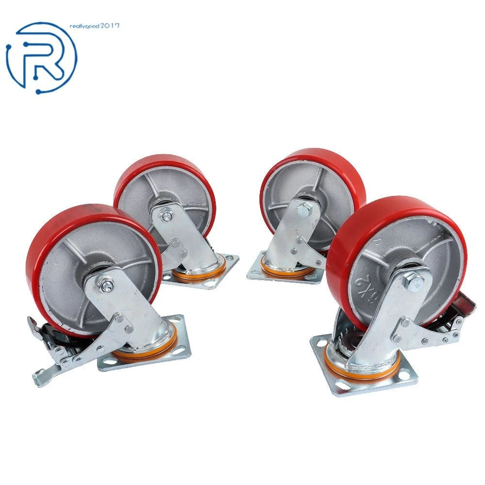 Set of 4 Heavy Duty Metal Caster Wheels 6 Inch Swivel & Lock