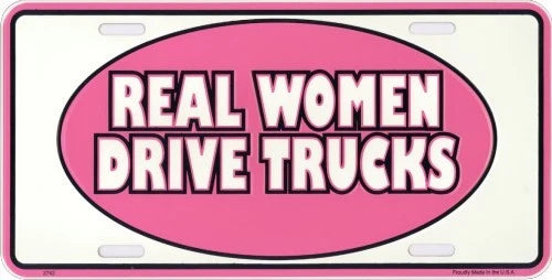 License Plate Decal for Trucks - Real Women Drive - Pink Diamond Plate