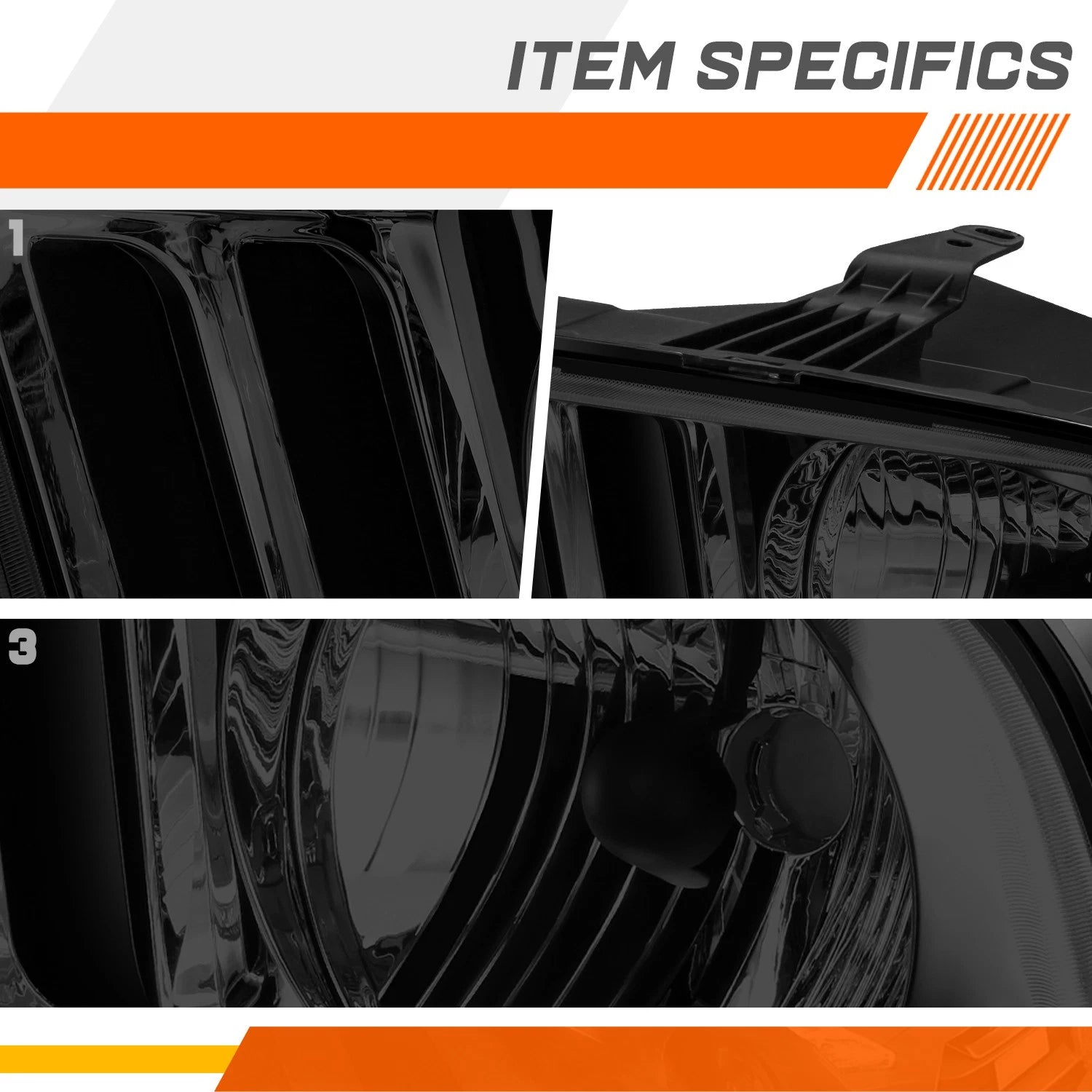 Smoked Housing Headlight Clear Corner Signal Lamps Pair for Ford Mustang (2005–2009)