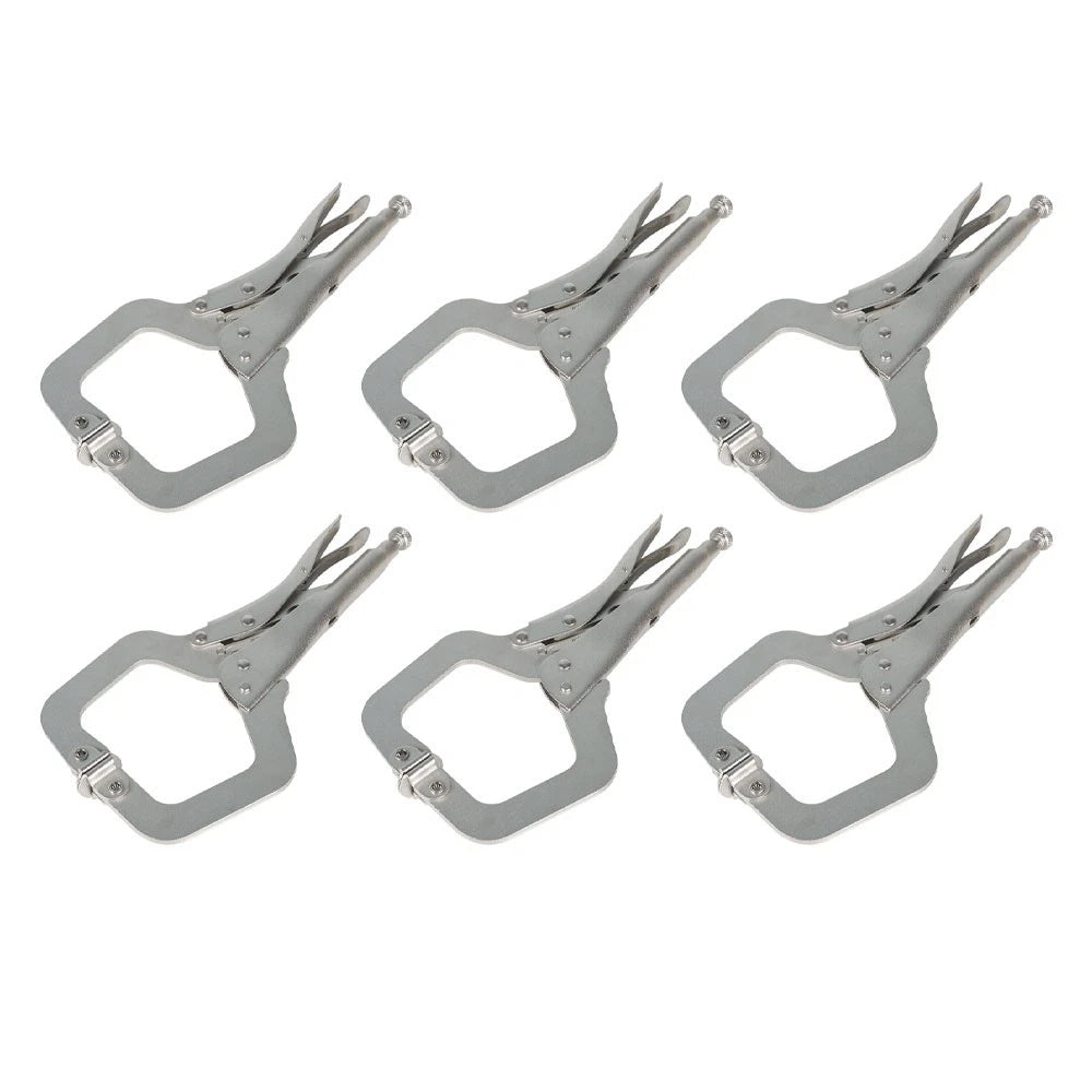 Set of 6 Adjustable C-Clamp Locking Pliers with Swivel Pads