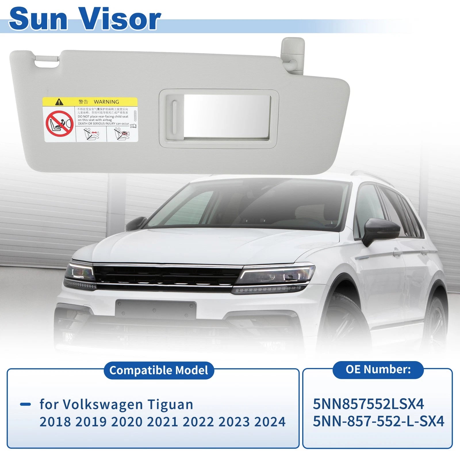 5NN-857-552-L-SX4 Right Sun Visor for Volkswagen Tiguan (2018–2024)