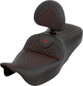 SADDLEMEN Roadsofa Seat for Touring Motorcycles (with Backrest, Red Stitch)