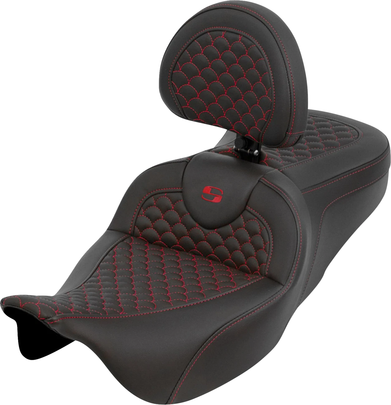SADDLEMEN Roadsofa Seat for Touring Motorcycles (with Backrest, Red Stitch)