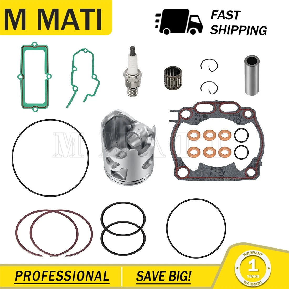 Complete Top End Gasket Set with Piston Ring 66.4mm for Yamaha YZ250 (2005–2024)