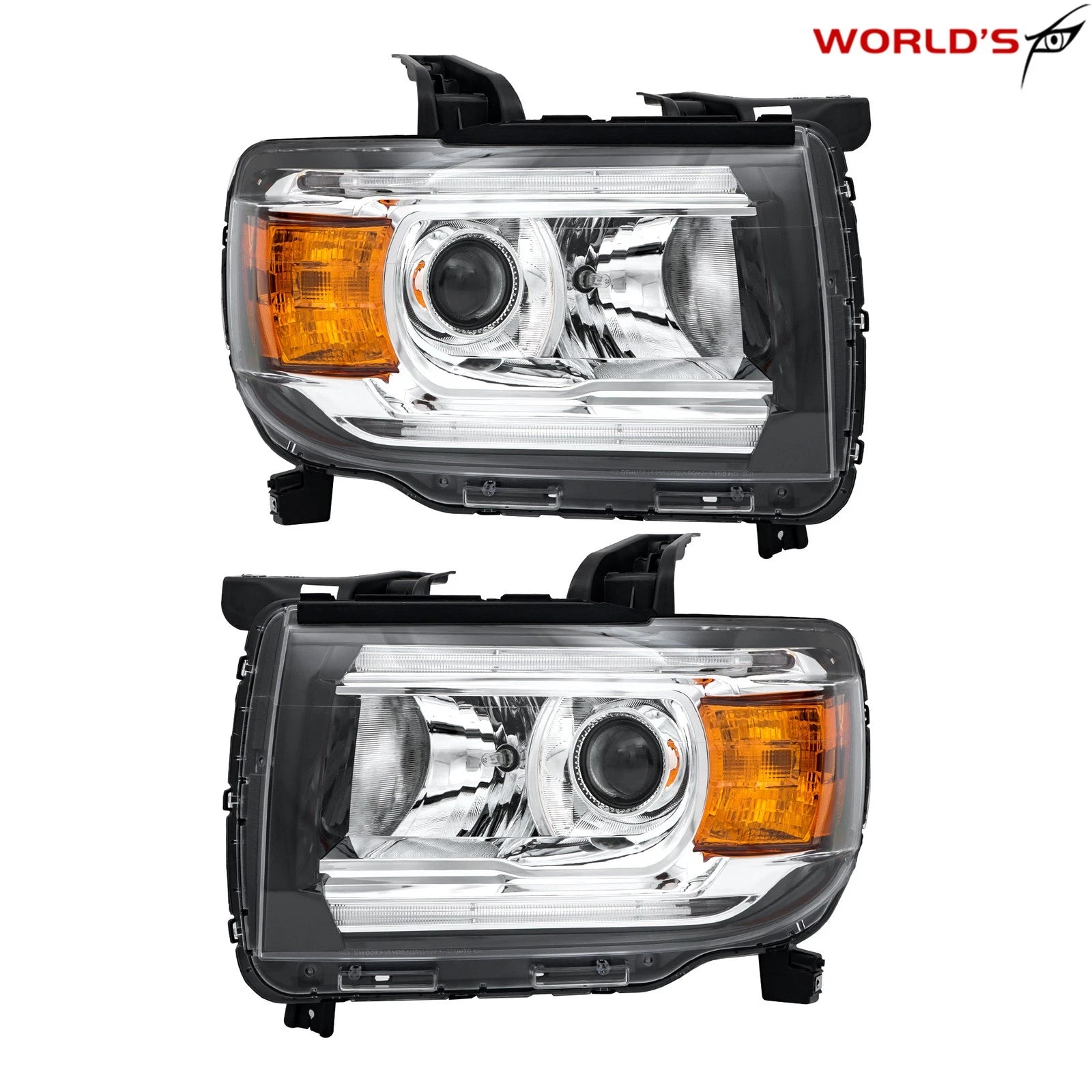 Set of 2 Front Headlights for GMC Canyon (2015–2022) Halogen with LED DRL Chrome