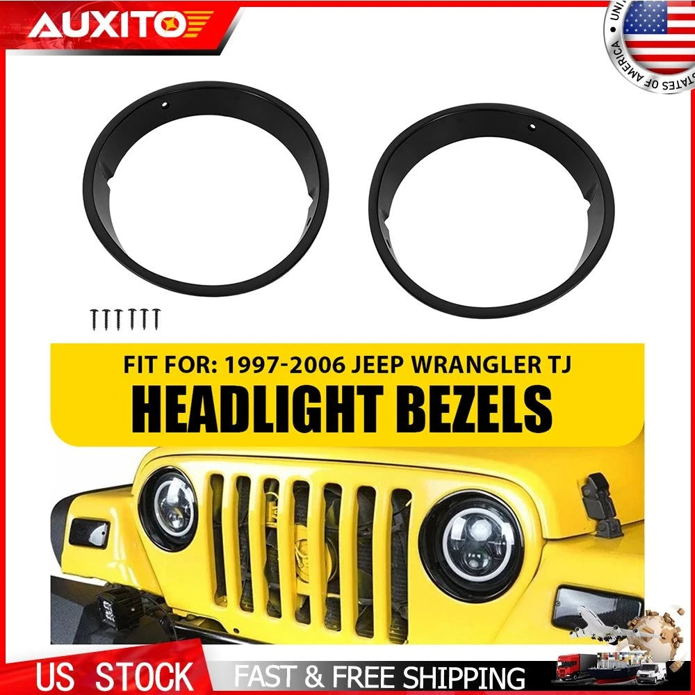 Headlight Trim Ring Bezels Cover Pair for Jeep Wrangler TJ (1997–2006)