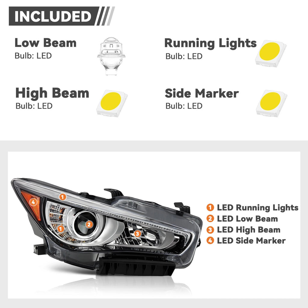 Full LED Headlight for Infiniti Q50 (2014–2017) AFS, Passenger Side