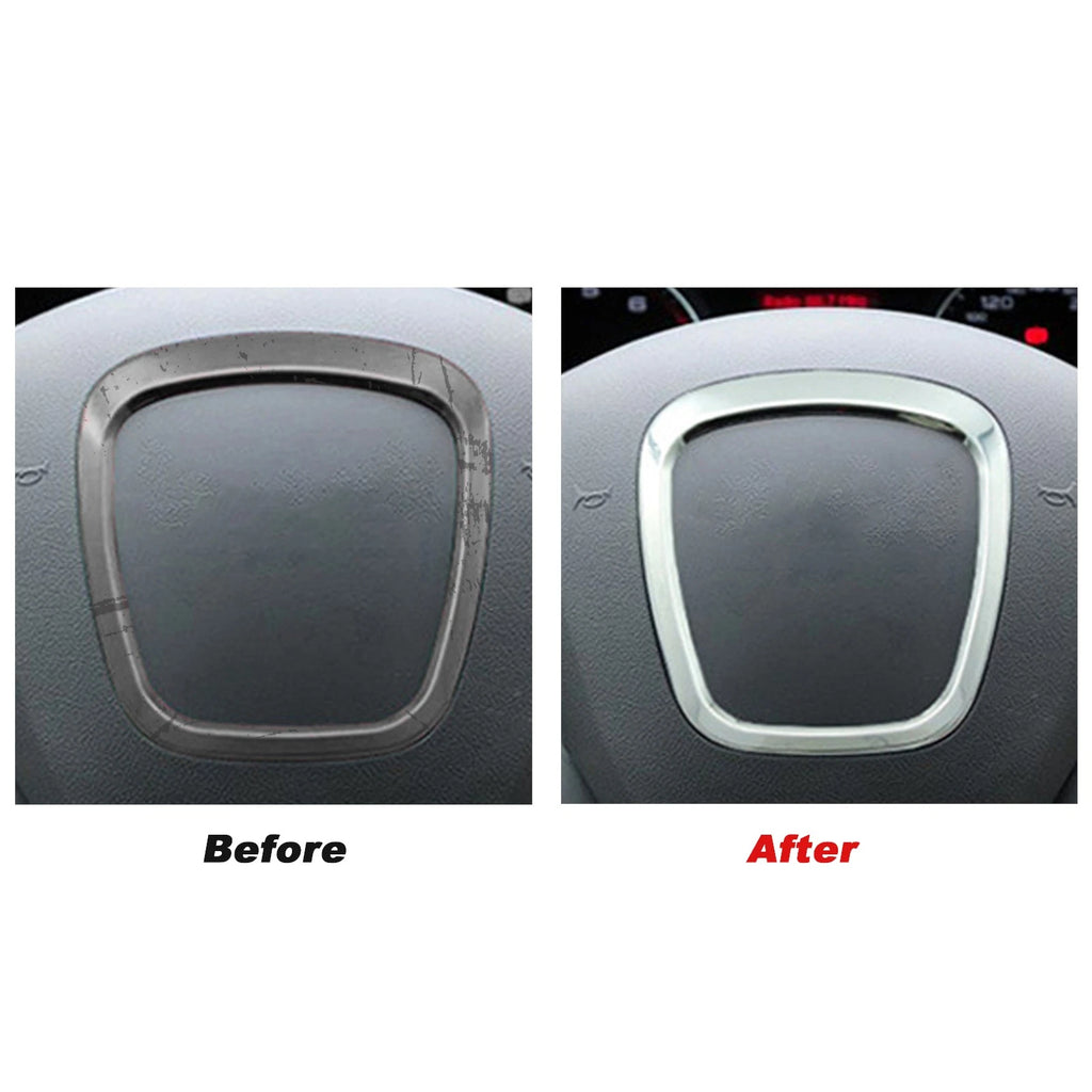 Chrome Steering Center Logo Ring Frame Trim Sticker for Audi A3 A4 A5 A6 Q5 Q7 (2015-2023)