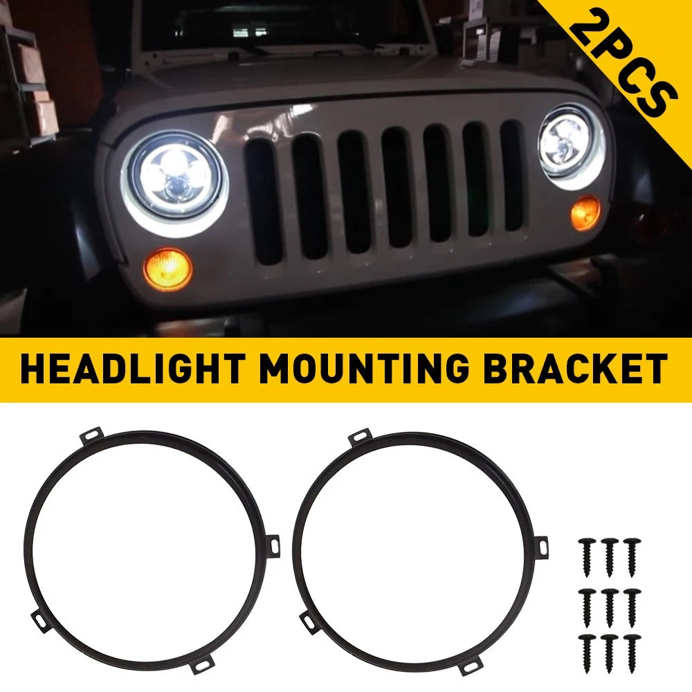 2X 7" Headlight Mounting Bracket Black Ring for Jeep Wrangler JK (2007–2018)