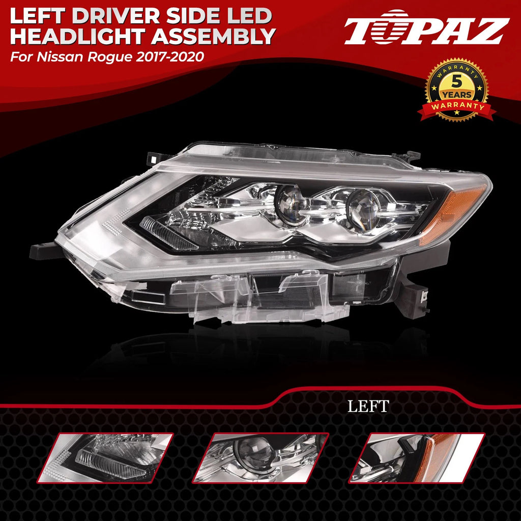 Left Driver Side LED Headlight Assembly for Nissan Rogue (2017–2020)