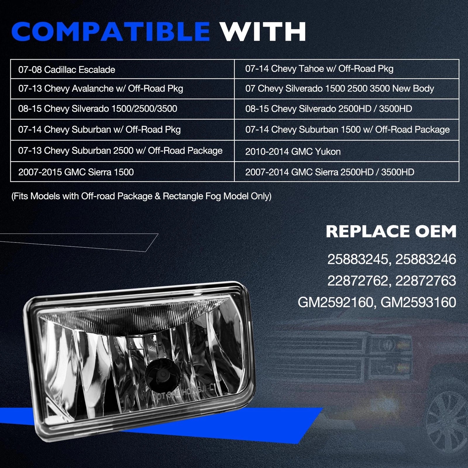 Bumper Fog Lights for Chevy Silverado 1500 2500 3500 Tahoe (2007–2015)