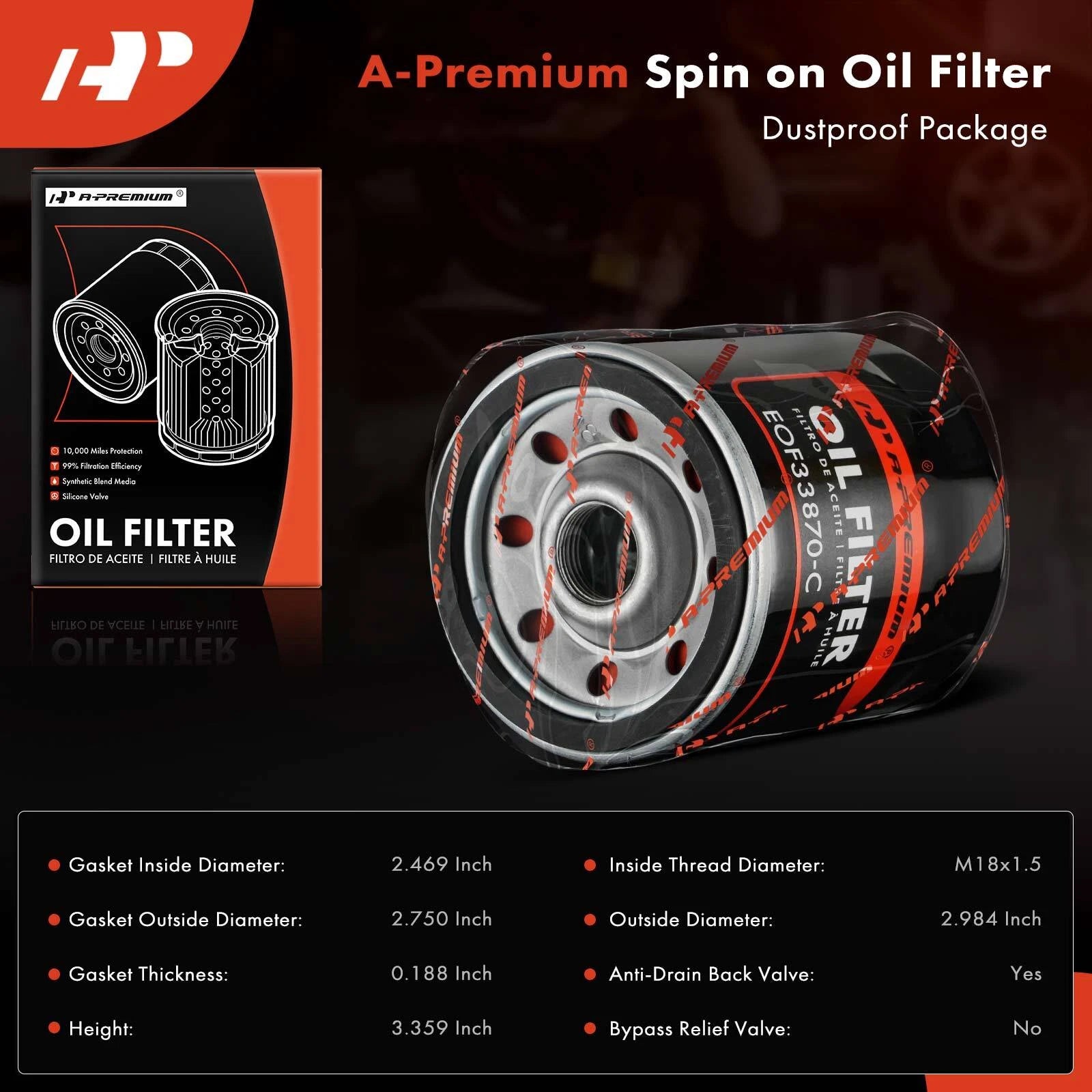 Engine Oil Filter for Jeep Cherokee (1984–1986) and Suzuki Forenza (2004–2008)