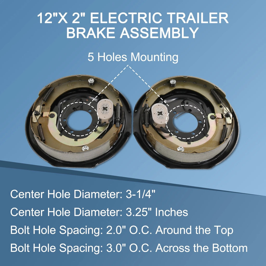 Set of 2 Electric Trailer Brake Assemblies for 7000 lbs Axle (12" x 2")