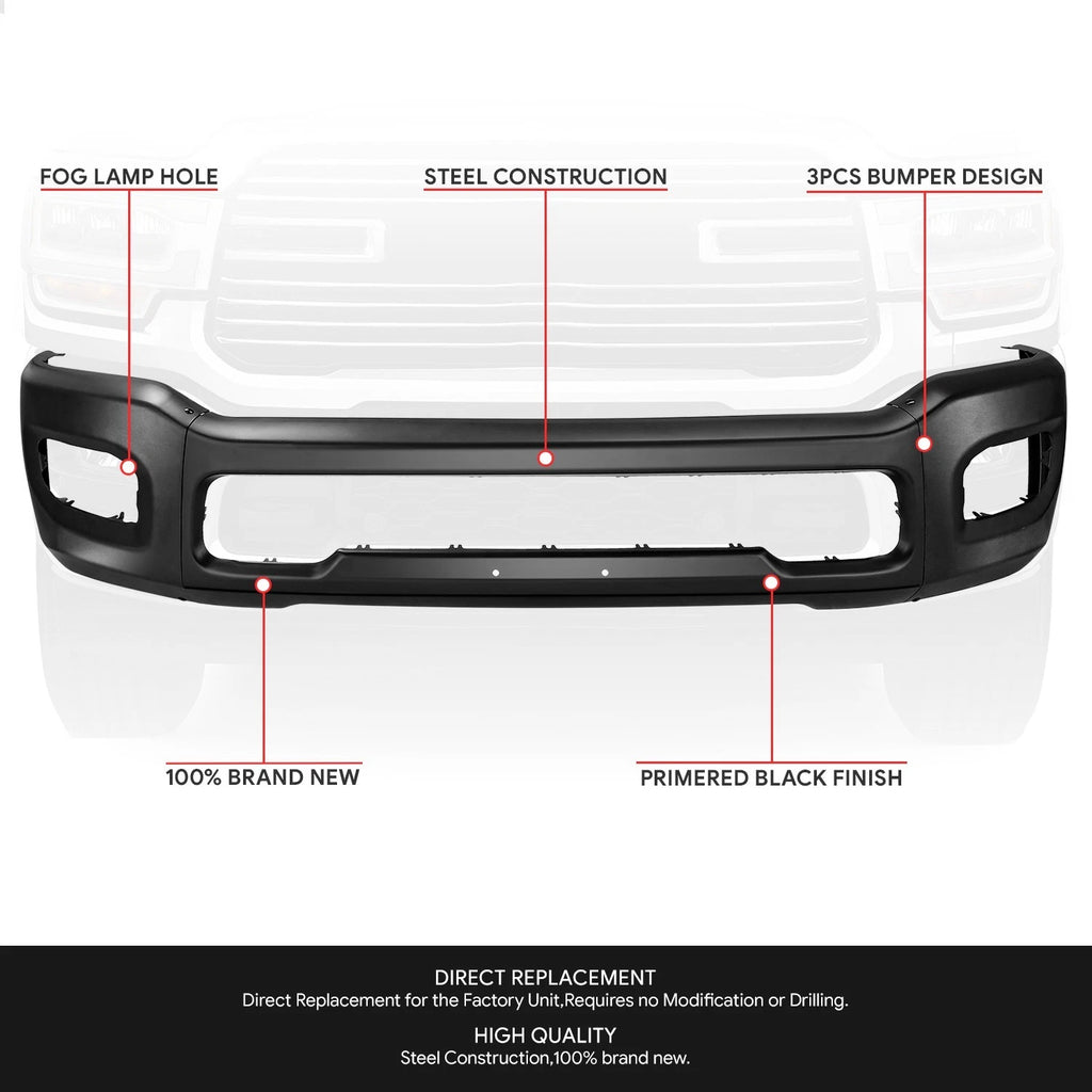 Black Steel Front Bumper Face Bar for Ram 2500 3500 (2019–2024)