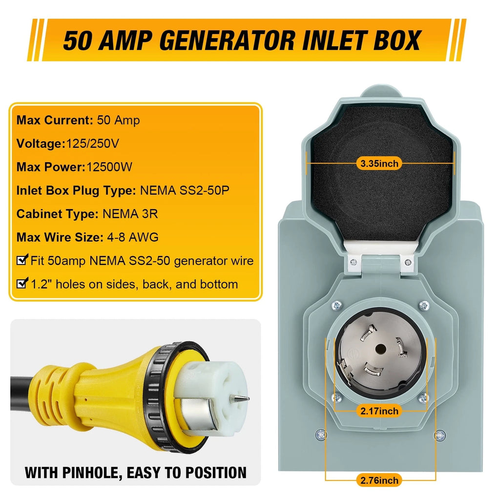 15FT 50 Amp Generator Extension Cord with Inlet Box ETL