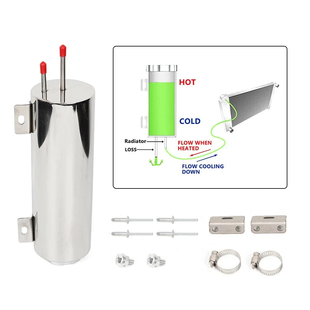 Polished Stainless Steel Radiator Coolant Overflow Tank Can 32oz