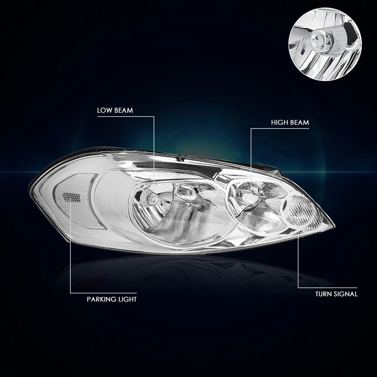 Chrome Housing Clear Corner Signal Headlight Lamps Pair for Chevy Impala (2006–2016)