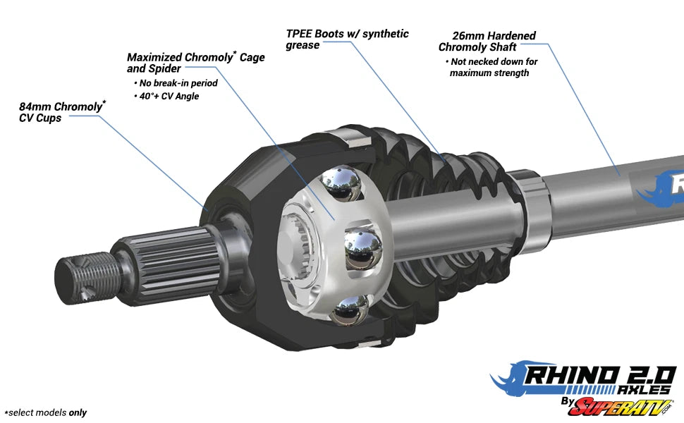 SuperATV Rhino 2.0 Front Axle for Can-Am Maverick X3 (2017–2023)