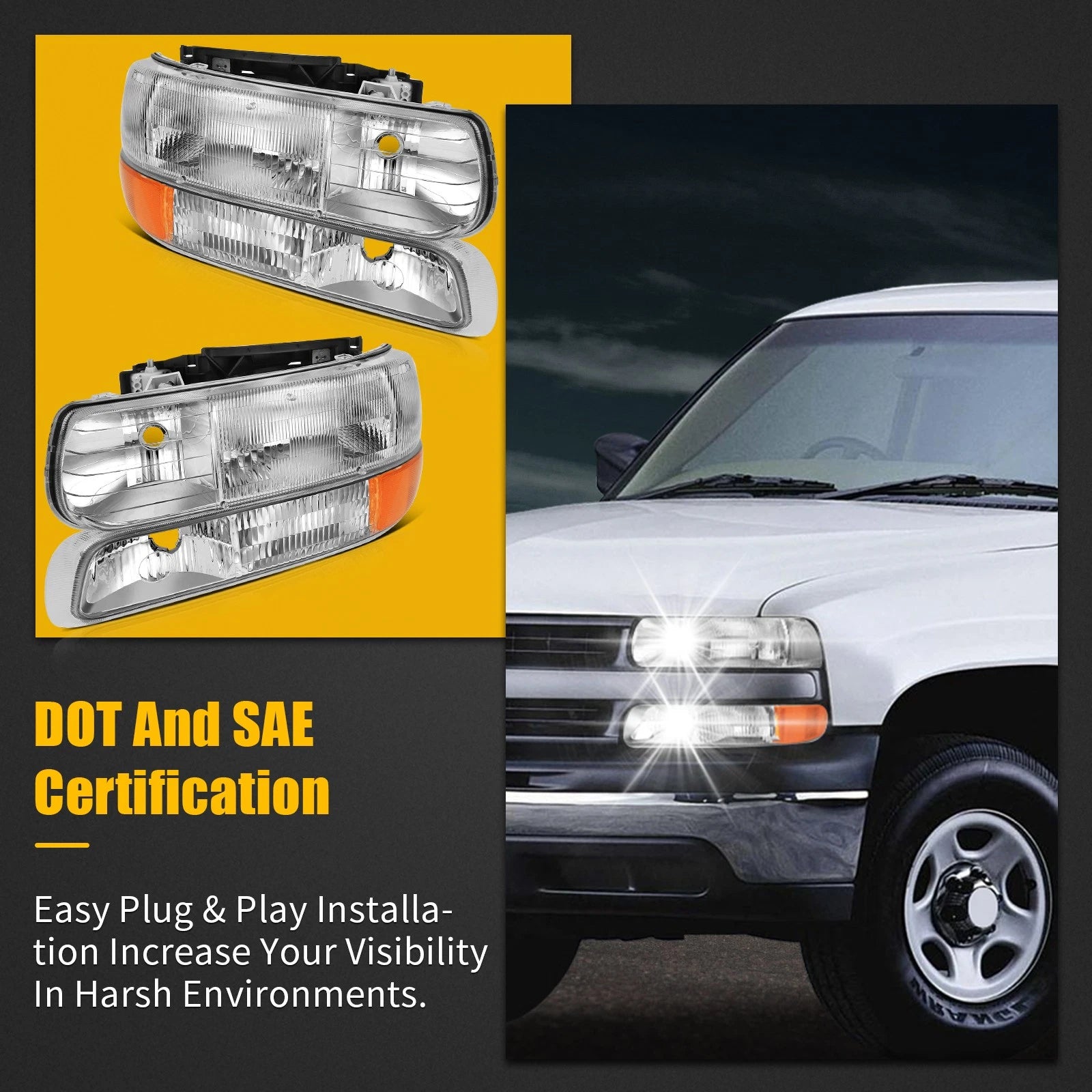 Headlight Assembly for Chevy Silverado 1999–2002 / Suburban Tahoe 2000–2006 (Set of 2)