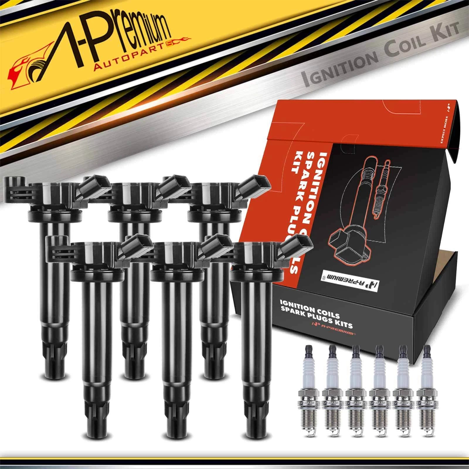 6x Ignition Coil & 6x Iridium Spark Plug for Toyota Sienna (2004-2004)