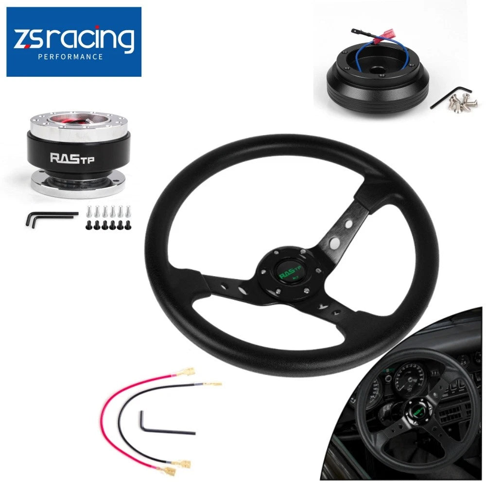 14" Steering Wheel with Quick Release Hub Adapter for Mitsubishi Eclipse Lancer Galant