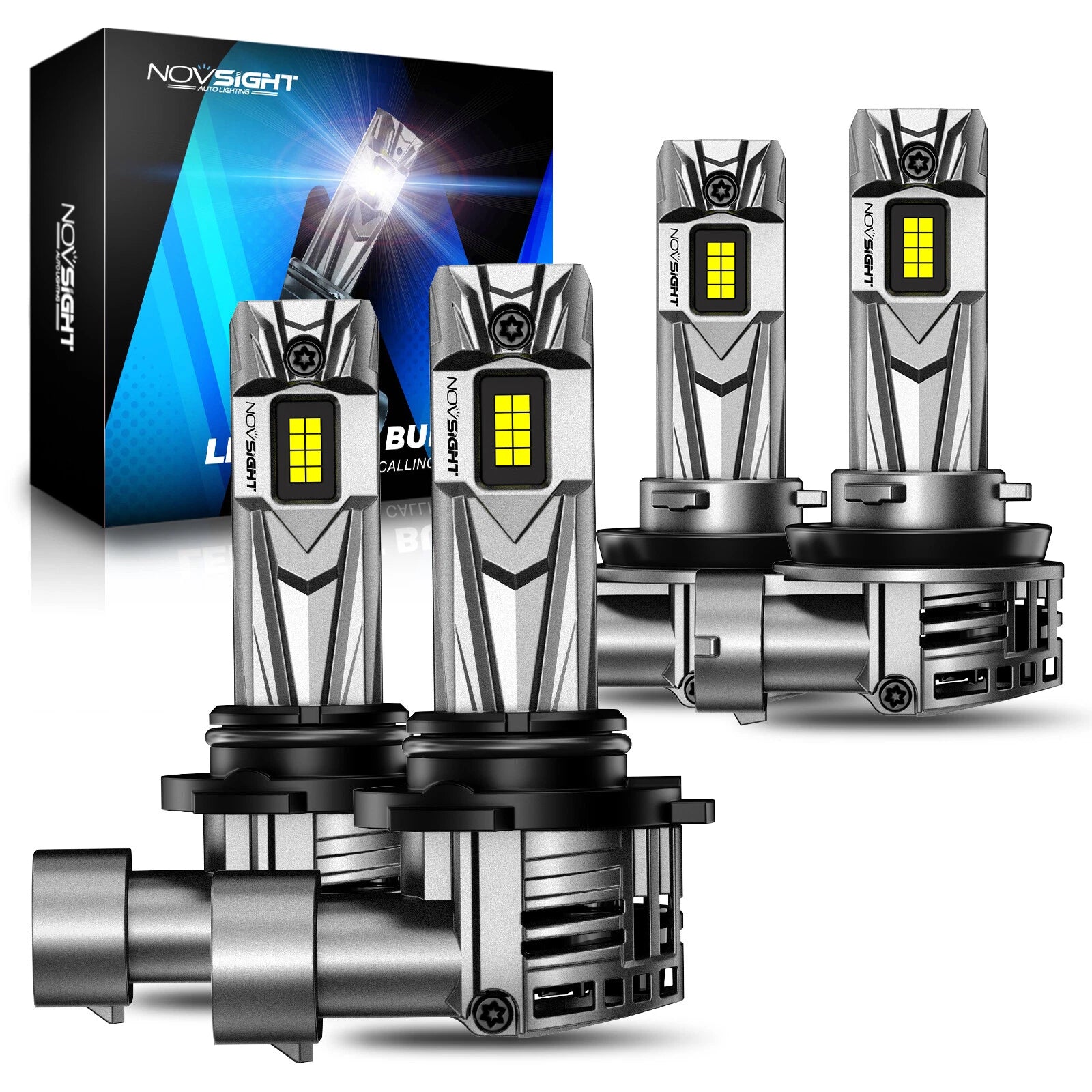 4X NOVSIGHT 9005 H11 LED Headlight Bulbs 6500K 18000LM High Low Beam