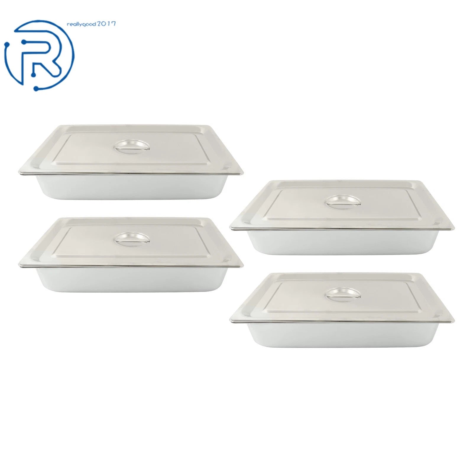 Set of 4 Stainless Steel Steam Hotel Pans with Lids Full Size 3.7" Deep