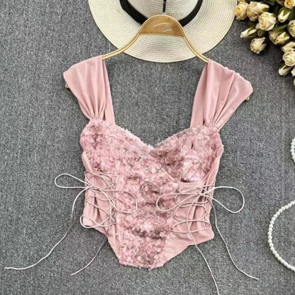 Sleeveless Floral Lace Vest Top for Women (Spring/Summer)