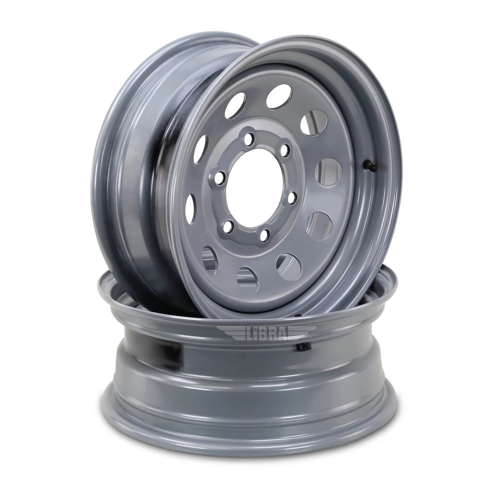 Set of 2 Libra 15 x 6 Trailer Wheels 6 Lug 5.5" Bolt Pattern Silver Mod
