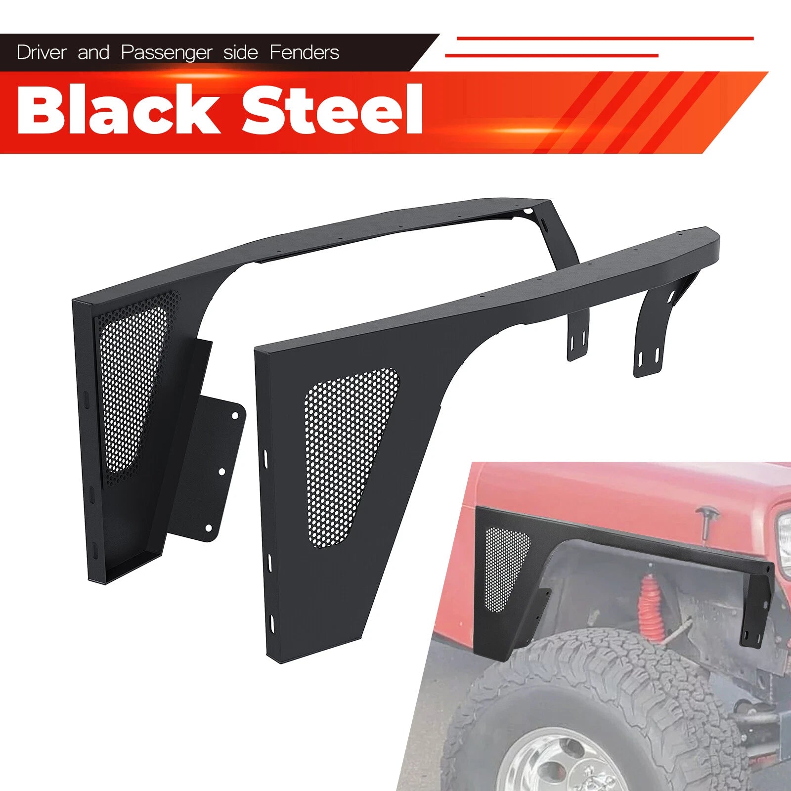 Front Fender Flares for Jeep Wrangler YJ (1987–1995) w/LED Eagle Lights
