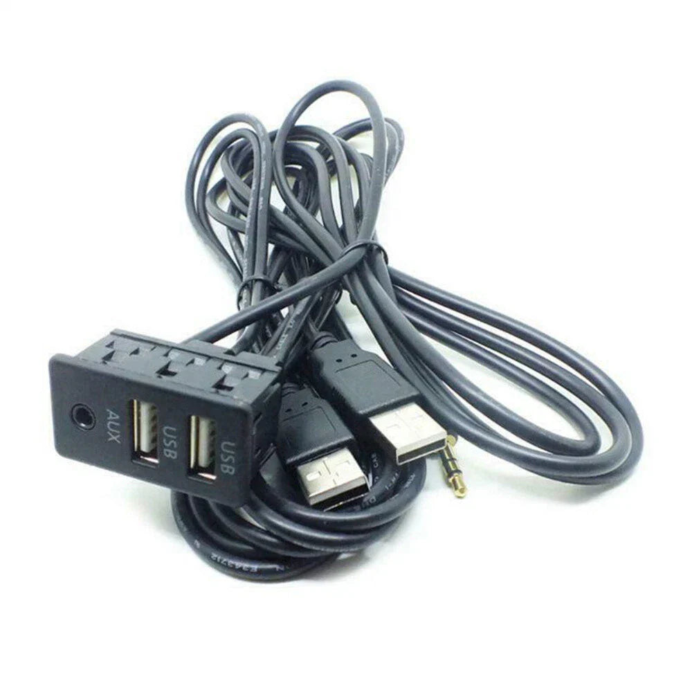 AUX Interface Dual USB Charger Panel Extension Cable Adapter for Car Dash 1.5M