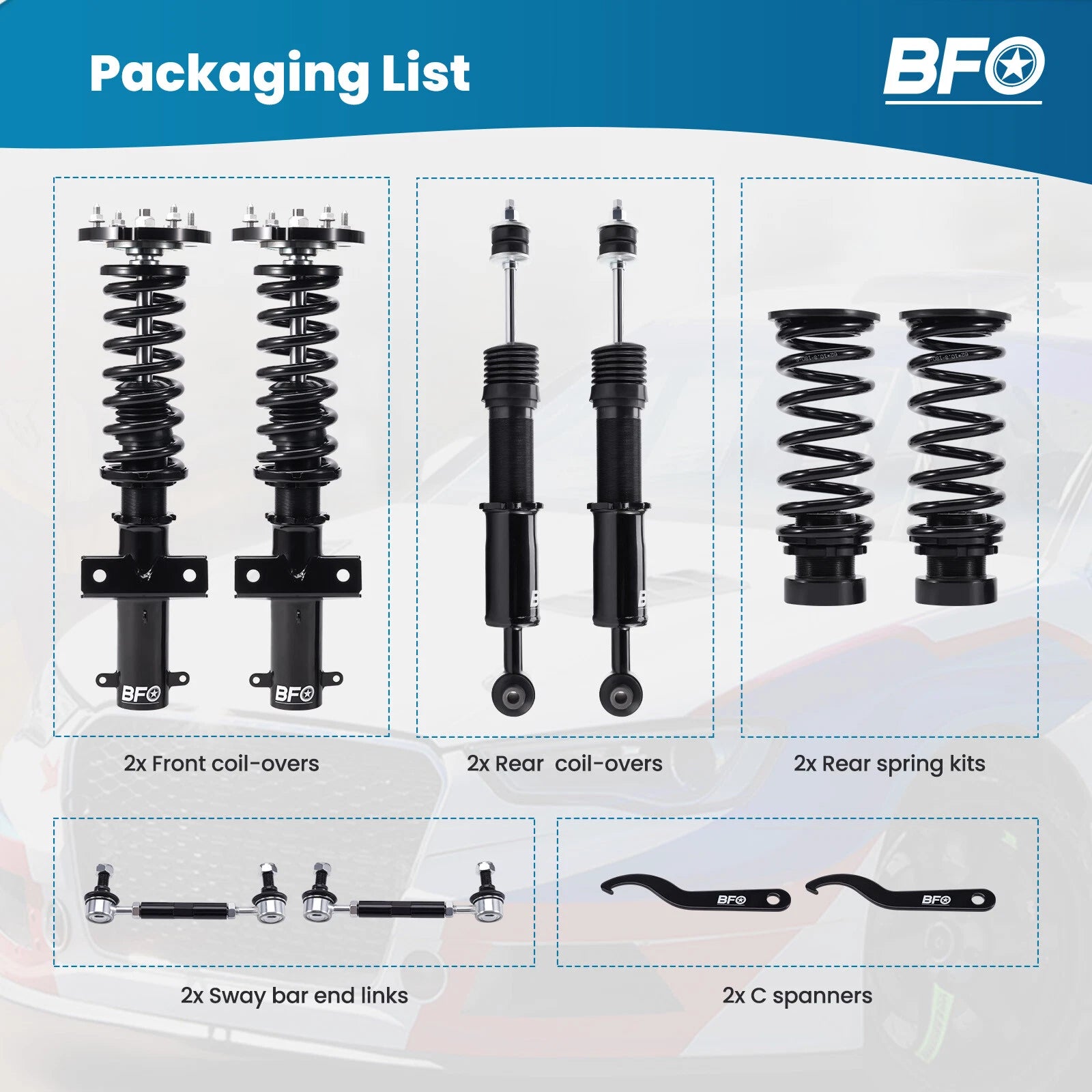 Coilover Strut Suspension Spring Kit for Ford Mustang (2005–2014) Adjustable Height