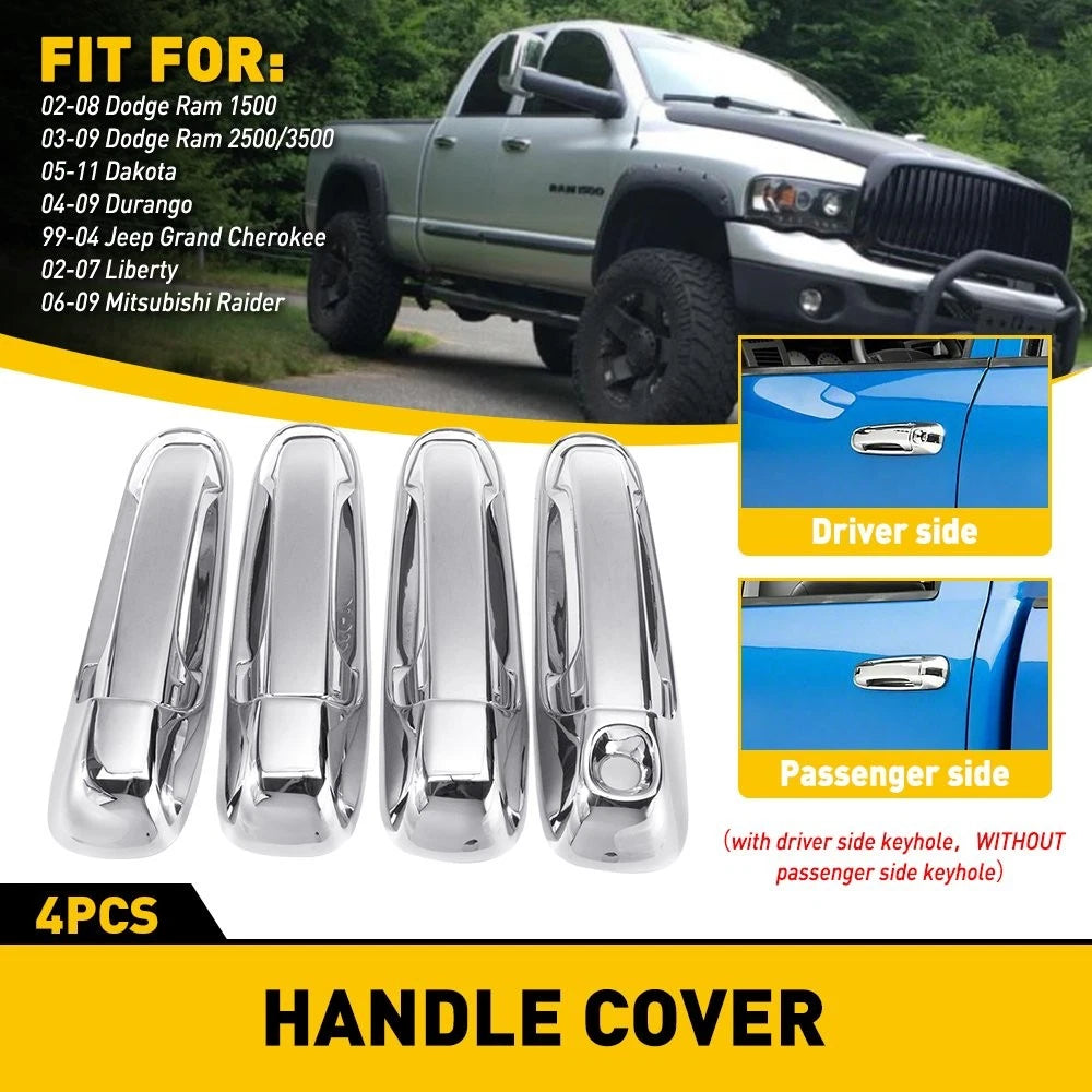 Set of 4 Chrome Door Handle Covers for Dodge Ram 1500 (2002–2008) & Dakota (2005–2011) EPY