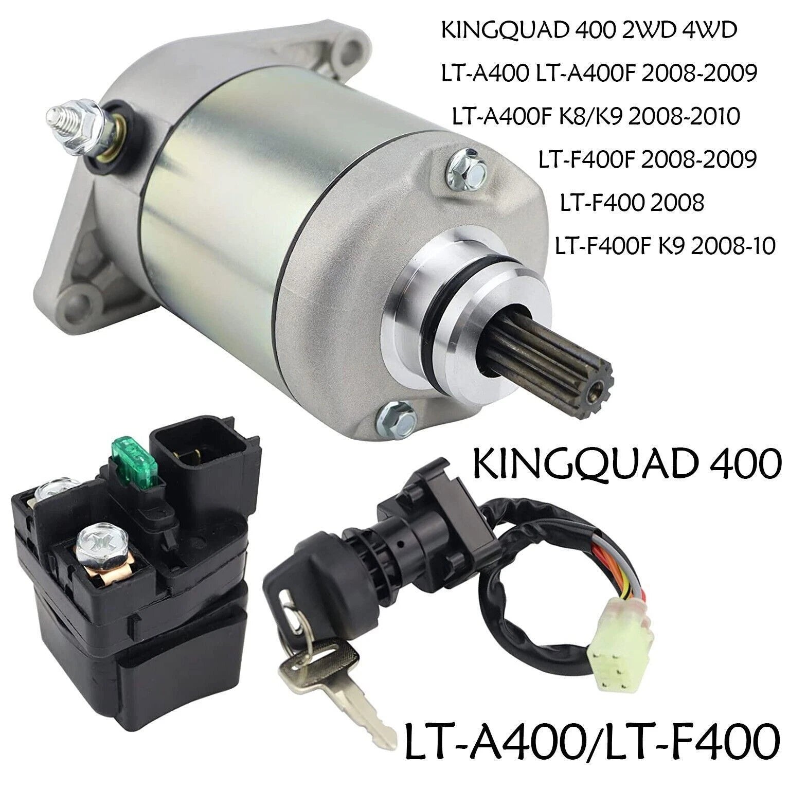 Starter with Relay & Key Switch for Suzuki KingQuad 400 4WD LT-F400F (2008–2009)