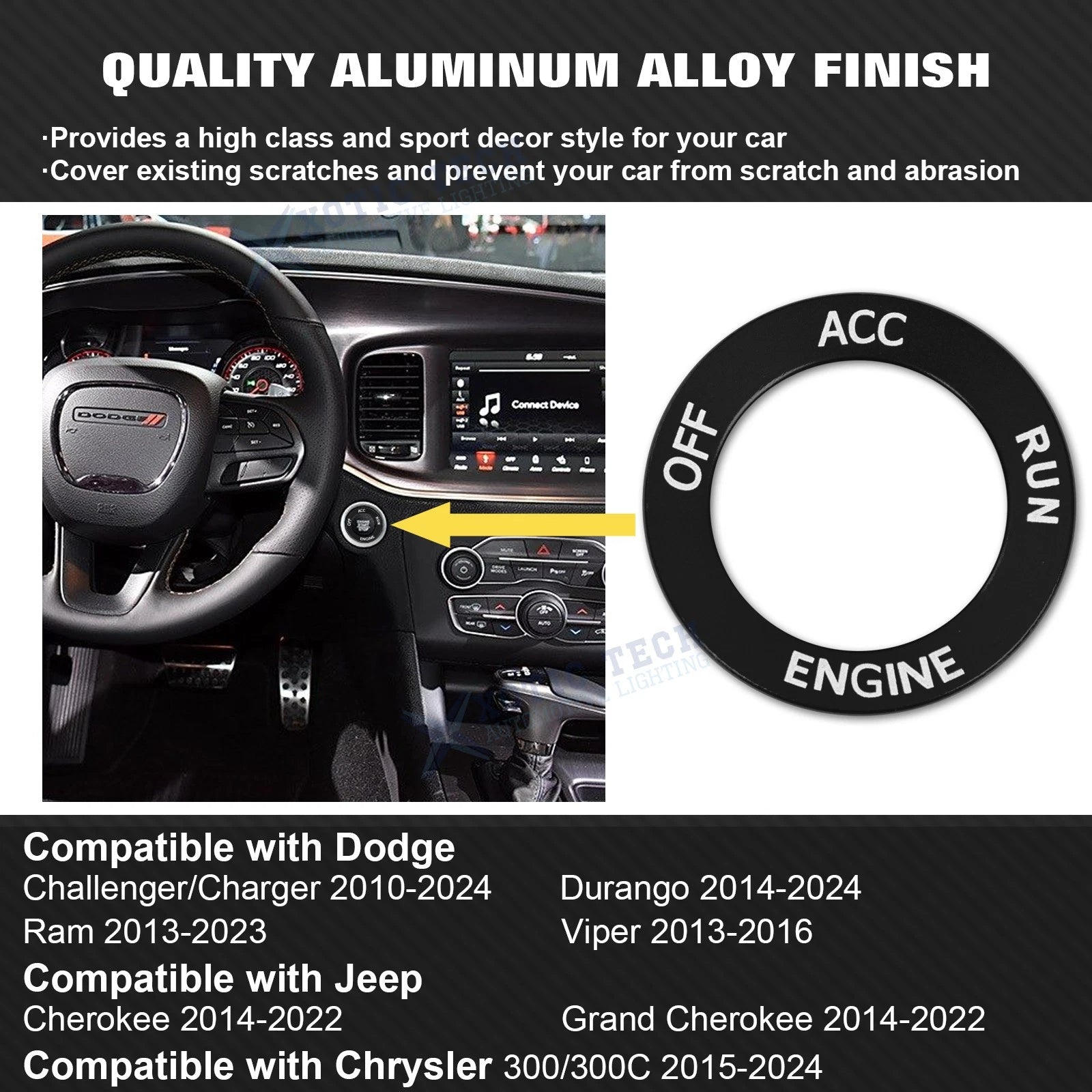 Engine Start Stop Button Cover Ring for 2015-2023 Dodge Charger RAM