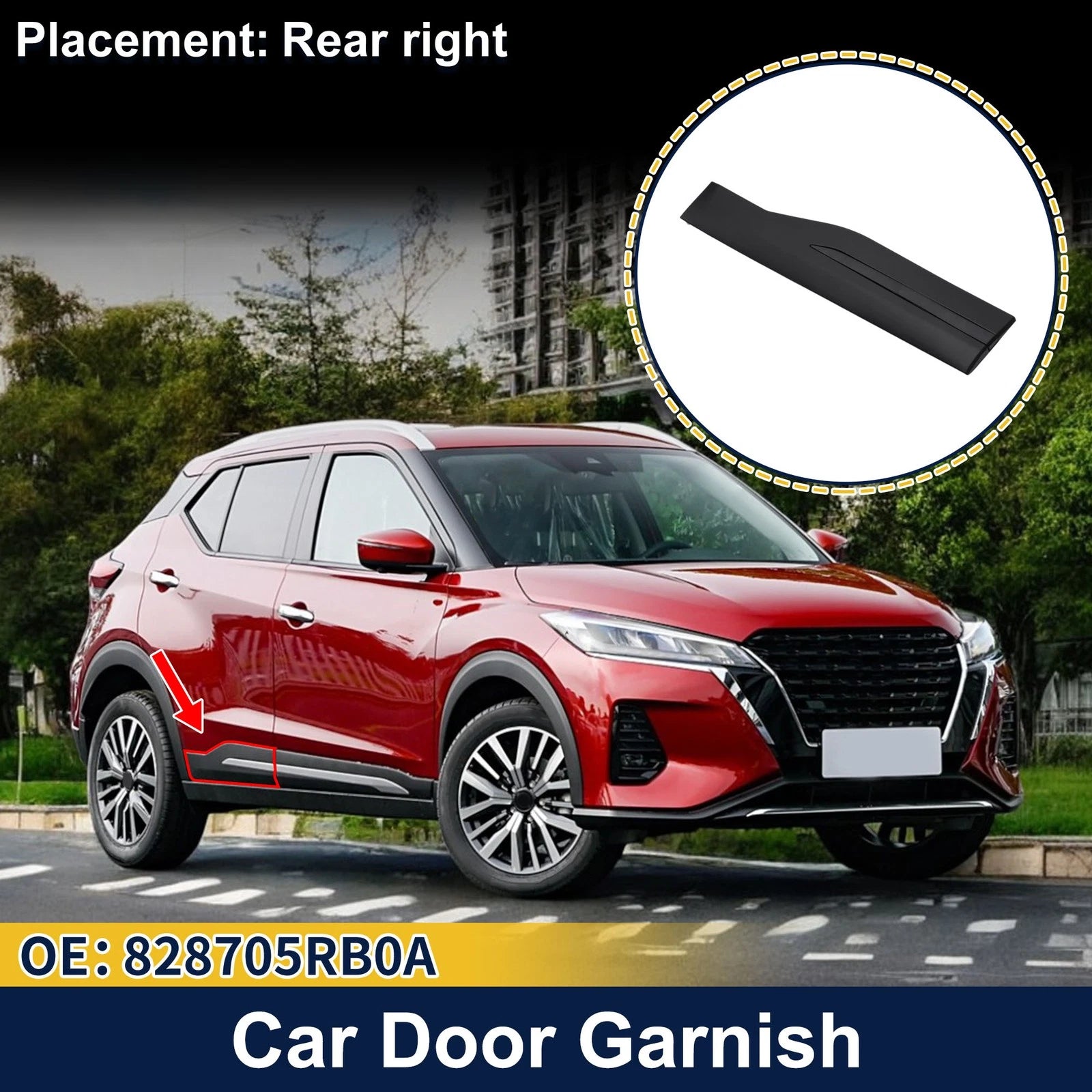 Door Side Lower Trim Rear Right No. 828705RB0A for Nissan Kicks (2018–2023)