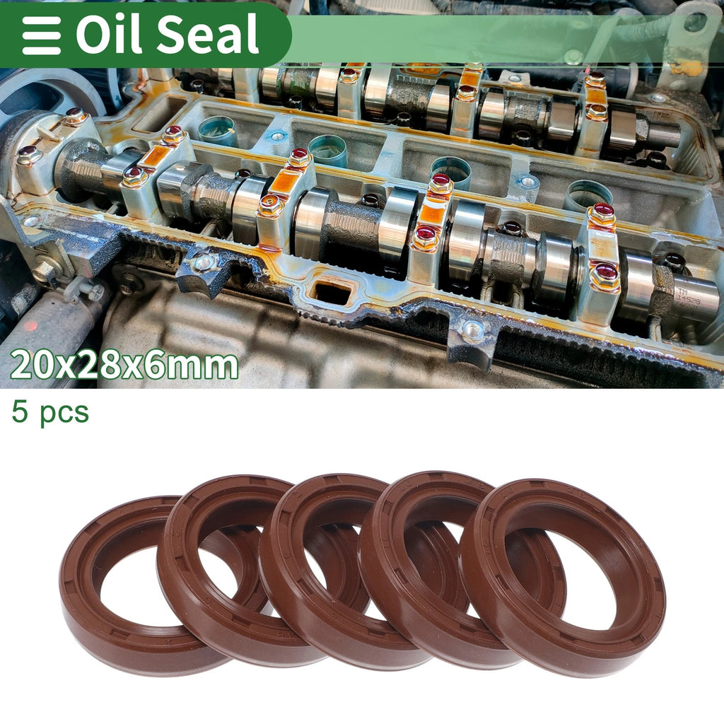 Set of 5 Oil Seal Rotary Shaft Seal FKM Rubber 20x28x6mm