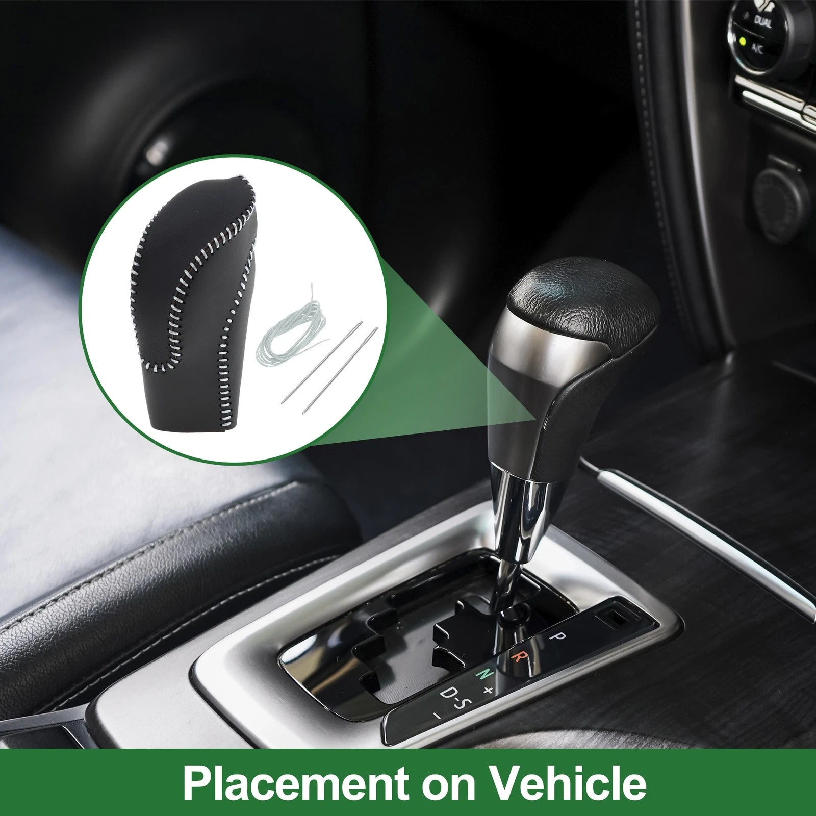 Gear Shift Knob Cover for Subaru Forester (2018–2023) Black Grey Faux Leather